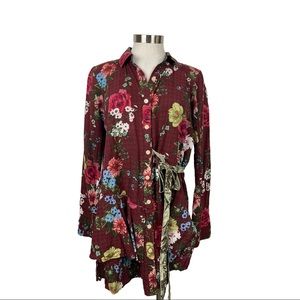 Ivy Jane Floral Print Tunic Button Down Small